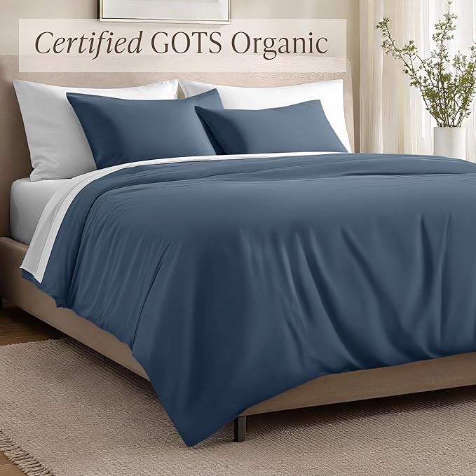 Bare Home 100% Organic Cotton Sateen Duvet Cover Set - Extra Long Size - 400 Thread Count - Smooth Sateen Weave - Warm & Luxurious - Duvet Cover (Twin/Twin XL, Bering Sea)