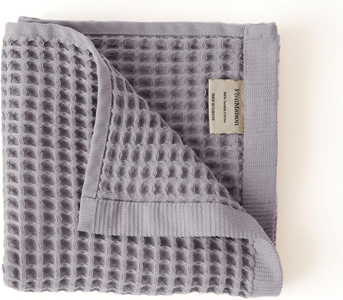 Premium Waffle Hand Towels Pack of 4 Extra Large 20x35 inch - 100% Turkish Cotton, Waffle Weave, Quick Dry, Lint Free, Super Absorbent, Thin Hand Bath Towel (Gray, Set of 4 Hand Towels)
