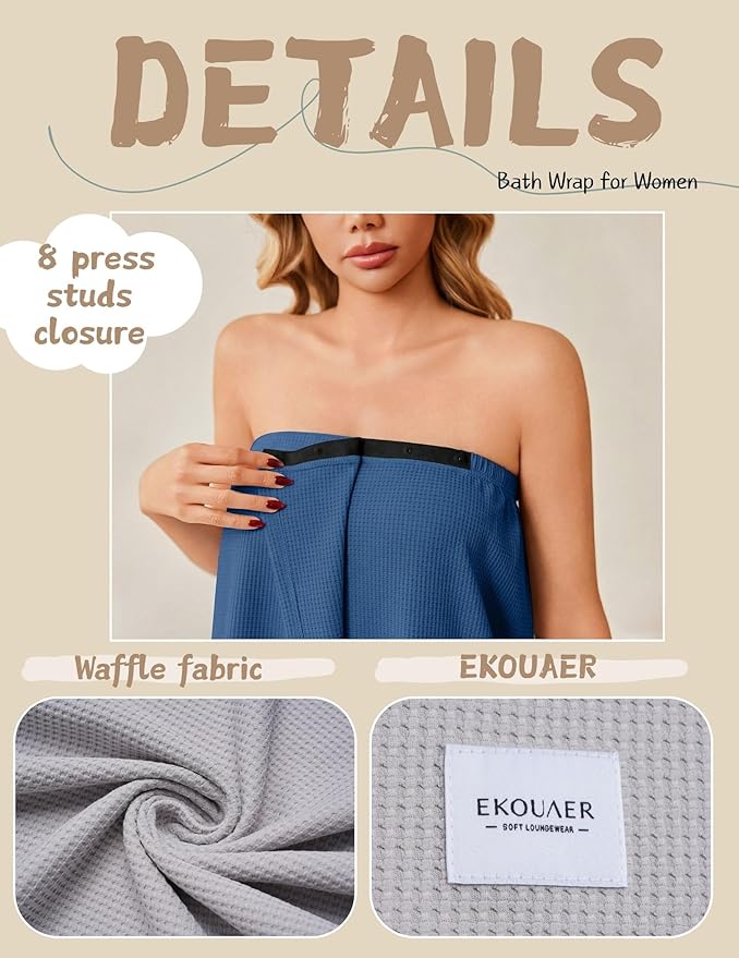 Ekouaer Waffle Robes For Women Bath Wrap Lightweight Shower Wrap 2026 Knee Length Spa Robe with Adjustable Closure S-XL