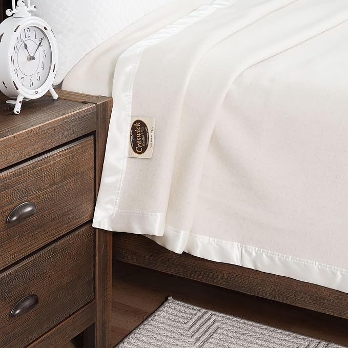 Creswick Woollen Mills 100% Australian Merino Wool Blanket – Soft Warm and Natural with Satin Binding, Breathable Luxury Bedding for All Seasons, (Natural, Full/Queen Size)