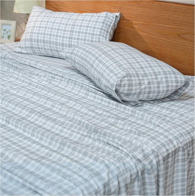 RUVANTI Flannel Sheets Full Size - GOTS Certified 100% Organic Cotton, 4 Piece Warm, Soft & Breathable Set, Deep Pocket Snug Fit, Double Brushed Cozy All Season Bedding, Timeless Tartan