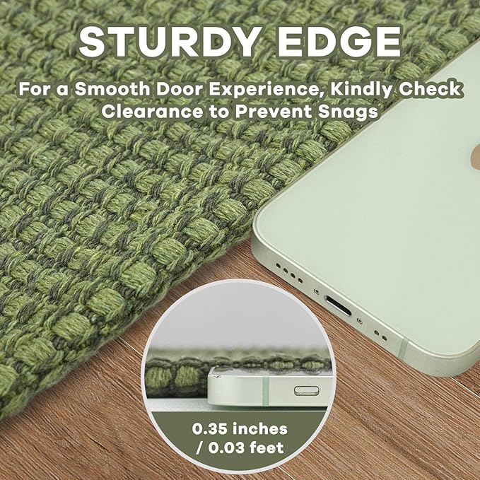 EARTHALL Woven Area Rug 3x4 Ft Washable Rugs for Entryway Braided Non Slip Rubber Backed Throw Rugs Door Mat Indoor Outdoor Entrance Cotton Carpet for Kitchen Foyer Front Door, Green