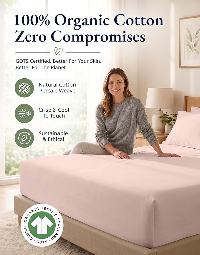 Lane Linen Twin XL Fitted Sheet, 100% Organic Cotton 2-Piece Set (1 Fitted Sheet, 1 Pillowcase), Percale Weave, Bottom Sheet, Soft, Breathable, Fits Mattress Upto 15" Deep - Sepia Rose (No Flat Sheet)