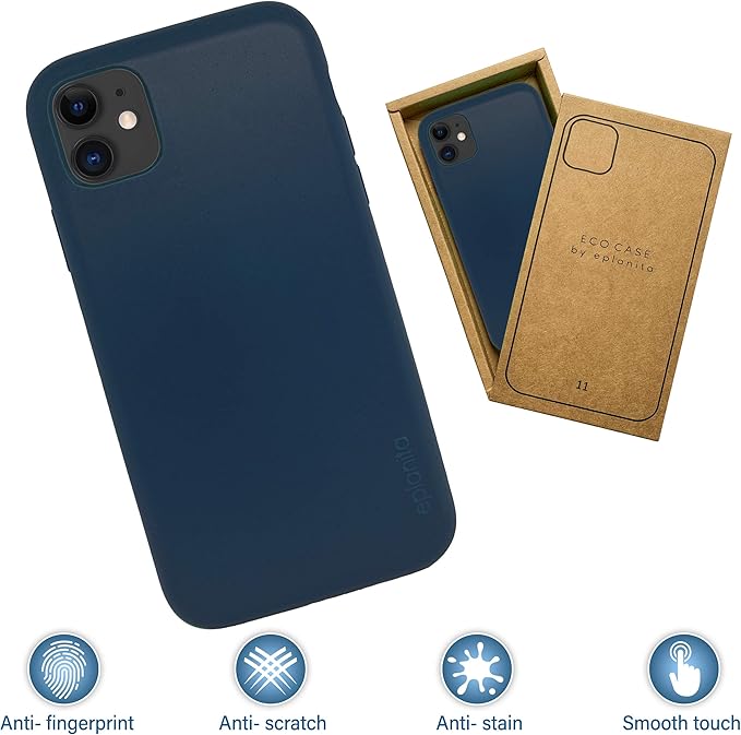 eplanita Eco Mobile Phone Case Compatible with iPhone 11, Plant Fiber, Drop Protection Cover, Durable and Sustainable (for iPhone 11, Dark Blue)