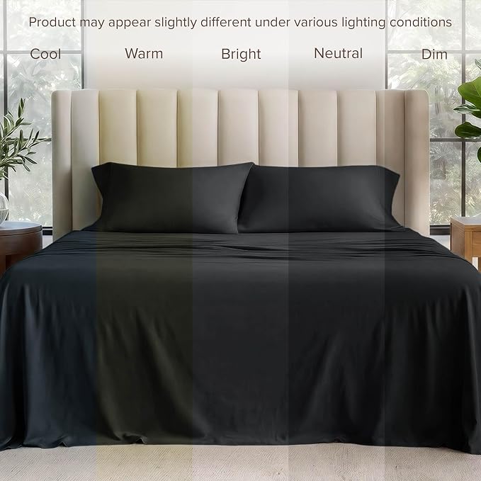 Bare Home 100% Organic Cotton Jersey Sheet Set, Ultra Soft, 100% Cotton - Sheet Set & Pillowcases - Deep Pocket Bed Sheets (Split King, Black)