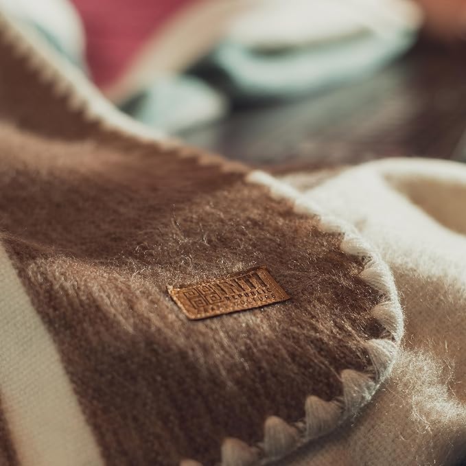 Alpaca Wool Throw Blanket | Ultra Soft, Lightweight, Warm, Breathable, Non-Itchy | Classic, Elegant-Minimalist Design for Bed, Couch, Travel, or Gift | 64" L x 45" W (Earth Tones)