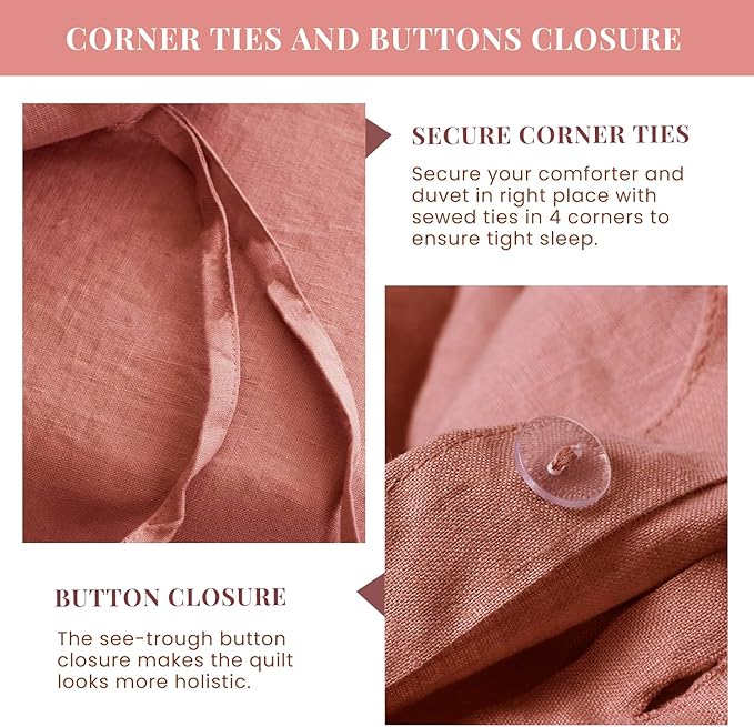 S VICTORY SYMBOL 100% Organic Linen Duvet Cover Set 3 Pieces,Natural French Flax Bedding Set,1 Comforter Cover and 2 Pillowcases,Solid Color Full Size(Clay)