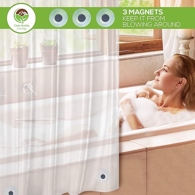 Premium PEVA Frost Shower Curtain Liner with Magnets & Suction Cups 96 x 71 in. Long
