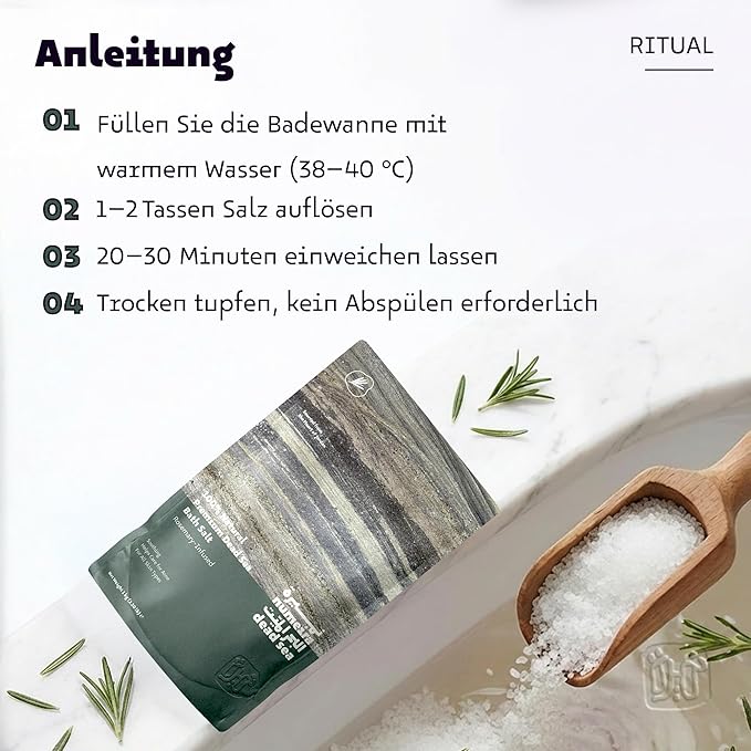 Dead Sea Salts for Soaking - Relaxing Salt Bath Soak for Body Rejuvenation - Natural Mineral Salts - Coarse Dead Sea Salt Bath Salts for Women & Men w/Rosemary Essential Oil (2.2lb)