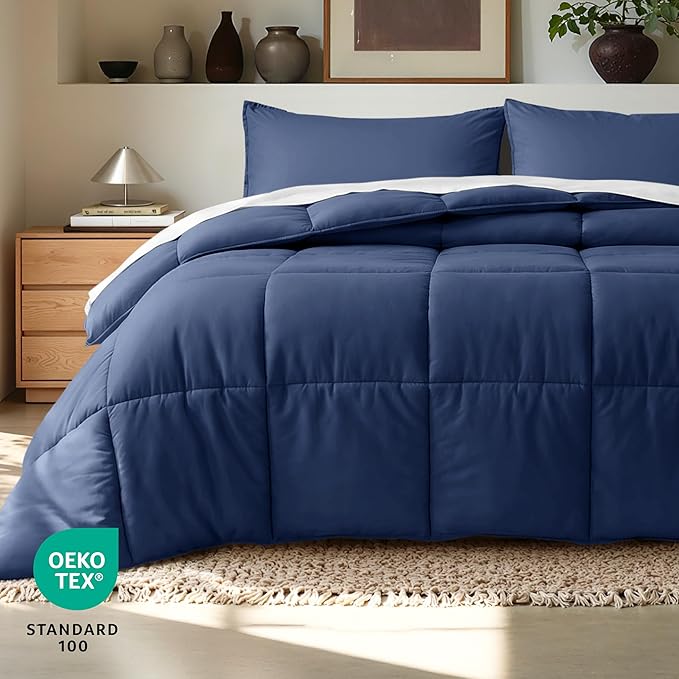 Bare Home Comforter Set - Oversized Queen Size - Ultra-Soft - Goose Down Alternative - Premium 1800 Series - All Season Warmth (Oversized Queen, Dark Blue)