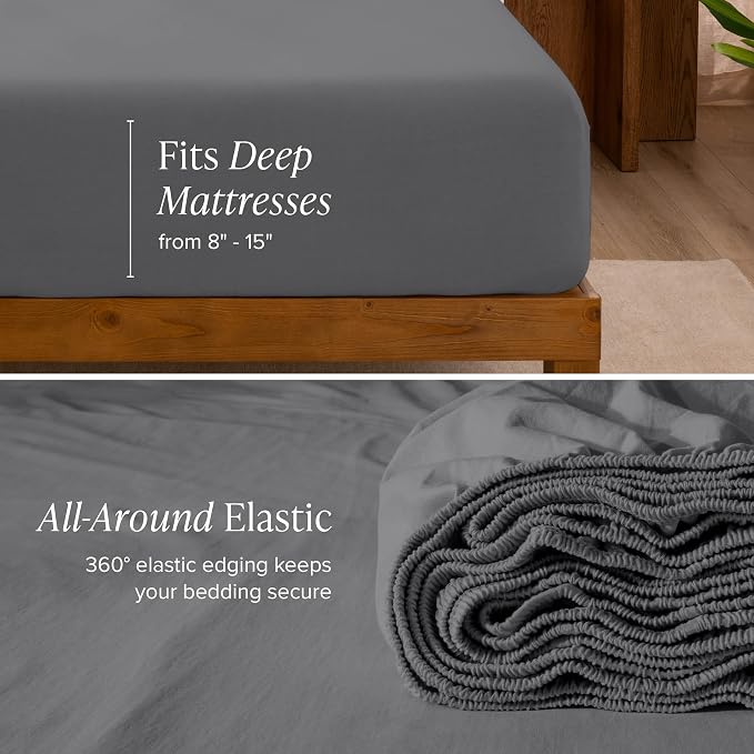 Bare Home 100% Organic Cotton Jersey Sheet Set, Ultra Soft, 100% Cotton - Sheet Set & Pillowcases - Deep Pocket Bed Sheets (King, Grey)
