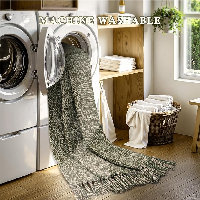Collive 3x5 Small Area Rugs, Machine Washable Natural/Green Rug Modern Braided Kitchen Rugs, Neutral Reversible Throw Carpet Farmhous Woven Rug for Entryway Indoor Nursery Mudroom Living Room