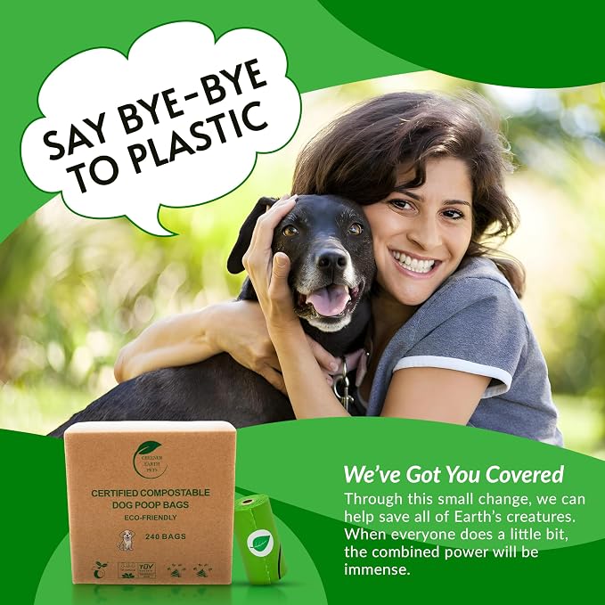 100% Certified Compostable Dog Poop Bags, Plant Based.Biodegradable Waste Bags,Unscented Extra Strong, 240 count. 16 rolls. 13X9".Home compostable, Leak Proof. ASTM D6400 & EN13432 Compliant.