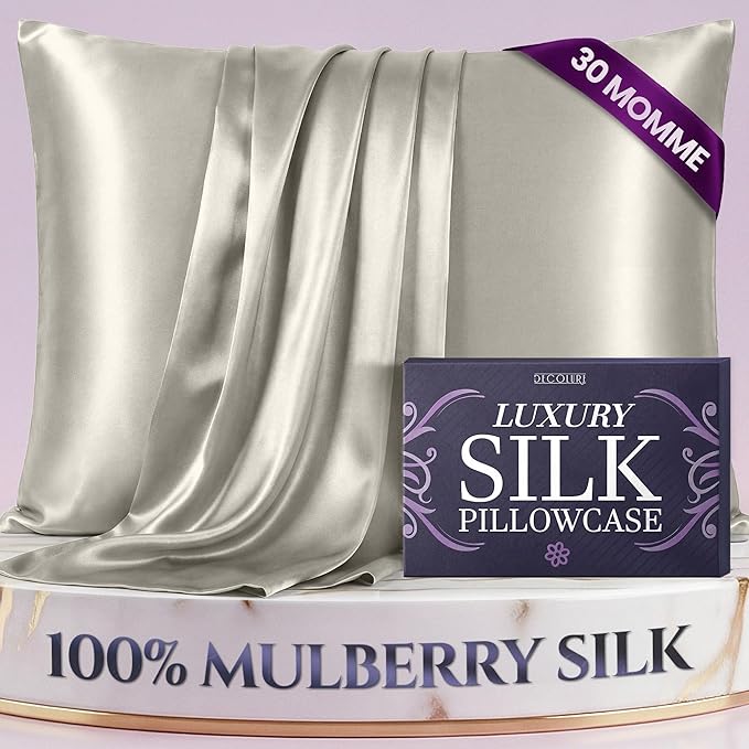 DECOLURE 100% Pure Mulberry Silk Pillow Case Standard Size – Highest Grade 30 Momme 6A+, Luxuriously Soft & Cooling Silk Pillowcase for Hair & Skin, Hypoallergenic, Breathable, Hidden Zipper (Ivory)