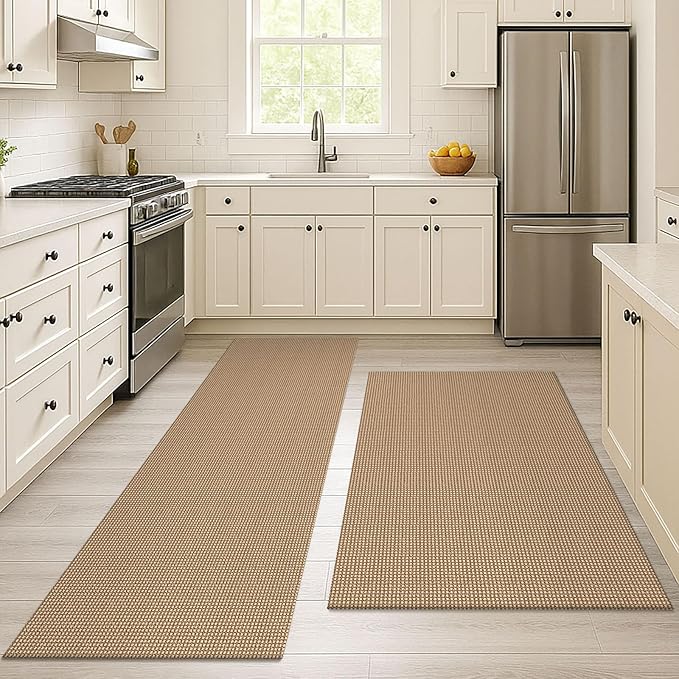 EARTHALL Area Rug Runner Sets 2x6 and 3x5 Ft Washable Kitchen Mats for Floor Non Slip Rubber Backed Entryway Rugs Braided Indoor Floor Carpet for Entryway, Hallway, Kitchen, Bedroom, Orange/Tan/Brown