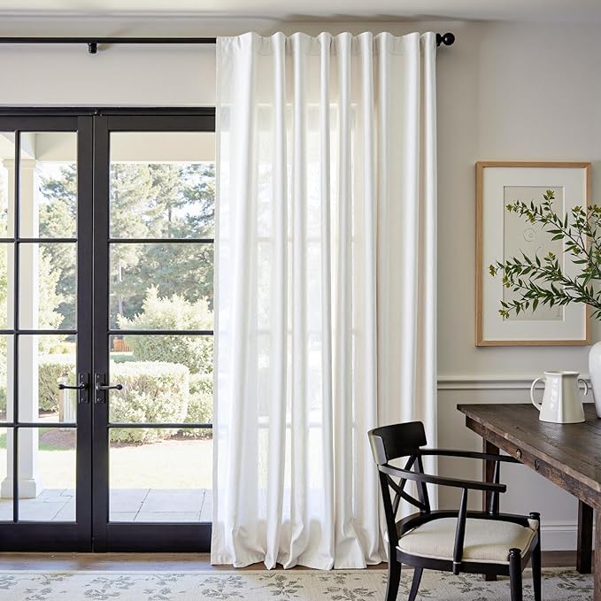 jinchan Linen Blend Curtain 90 inch Length 1 Panel for Bedroom Living Room, Light Filtering 84 inch Wide Farmhouse Drape with Rod Pocket Back Tab(84W x 90L, Off White)