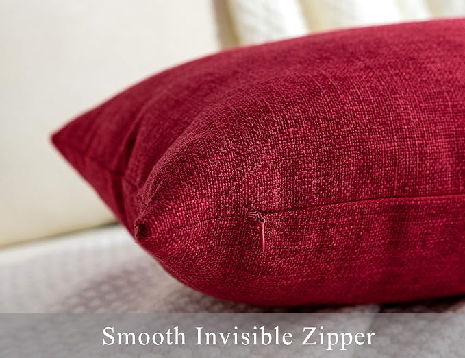 Stellhome Christmas Decorative Burlap Throw Pillow Covers Square Solid Farmhouse Decorative Linen Cushion Covers for Bed Couch Sofa Bench, 26 x 26 inch (65 cm), Red, Set of 2