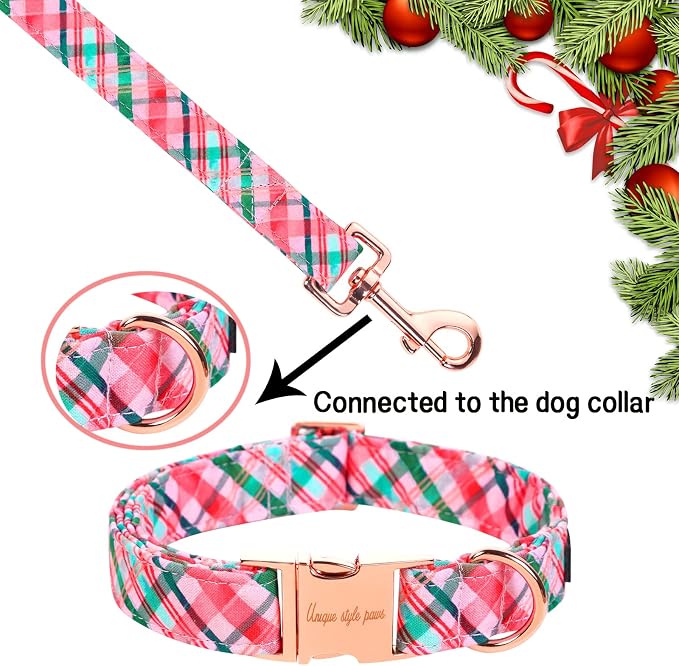 Unique style paws Pink Green Grid Dog Leash Matching Classical Collar for Small Medium Large Boys Girls Dogs and Cats-XS