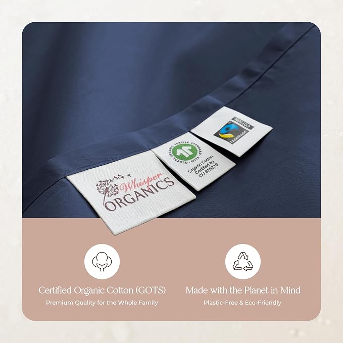 Certified Organic King Flat Sheet Only - 100% Organic Cotton Top Sheet with Luxurious Soft and Breathable 300 Thread Count Sateen Weave Finish - GOTS & Fairtrade Certified (Navy, King)