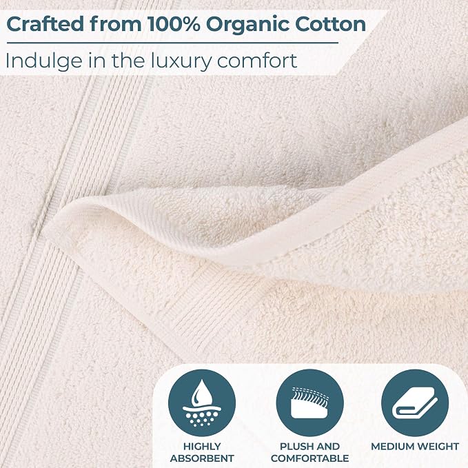 Superior 100% Organic Cotton Bath Towel Set of 3, Daily Use for Bathroom, Guest Bath, Quick Dry, Spa, Resort Towels, Absorbent, Home Essentials, 3-Piece Bath Towels, Oregon Collection, Ivory
