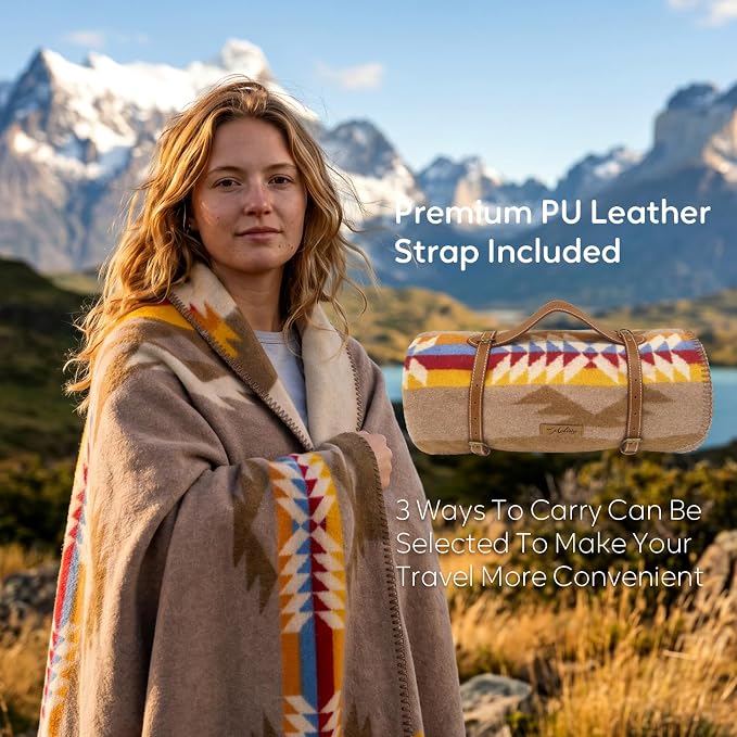 Molithe 100% Wool Blanket, 62" x 86", Warm, Thick, Washable, Military | Great for Camping, Outdoors, Sporting Events, Survival Kits Desert Afterglow