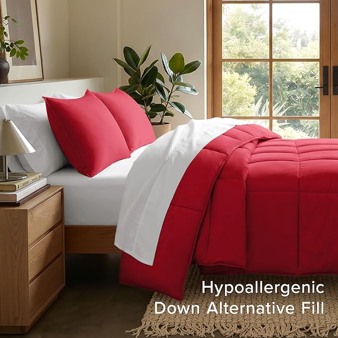 Bare Home Comforter Set - Twin/Twin Extra Long Size - Ultra-Soft - Goose Down Alternative - Premium 1800 Series - All Season Warmth (Twin/Twin XL, Red)