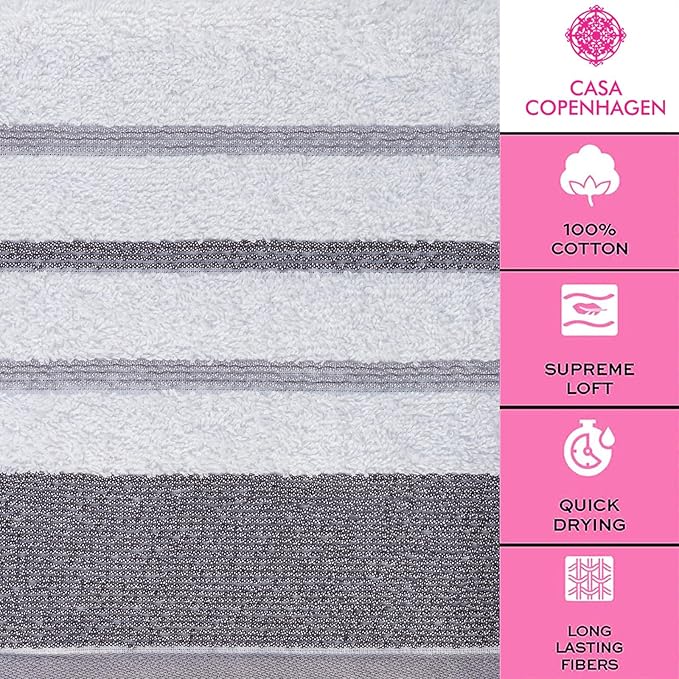 CASA COPENHAGEN White Bay 4Pcs 100% Egyptian Cotton Designer Hand Towels Gift Set- Grey - Dark Grey 600 GSM, 28"x16", 4Hand Towels for Bathroom Set for Women & Men