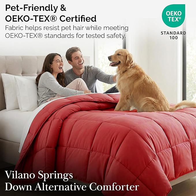Southshore Fine Living, Inc. California King Size Comforter, Pet Hair Resistant Bedding Comforters, Oversized Down-Alternative Red Comforter, King Size Bedding for Vacation Homes, Chili Pepper