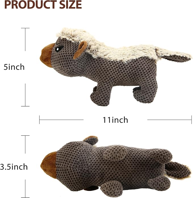 IOKHEIRA Dog Plush Toys for Aggressive Chewers, Indestructible Dog Squeaky Toys with Crinkle Paper, Durable Teething Chew Toys for Medium and Large Breed (Grey)