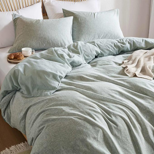 Hyde Lane Linen Duvet Cover Set King Size, 3Pcs Textured French Flax Linen Cotton Blend Bedding Set, Natural and Organic, Soft and Breathable, with 2 Pillow Shams, 104"x90", Sage