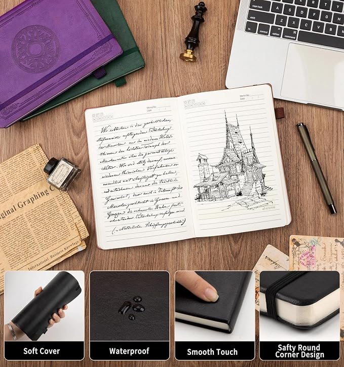 Lined Journal Notebook, A5 Leather Vintage Journals for Writing, 288 Pages College Ruled Notepad for Women Men, Vegan Leather Daily Notebook for Work, School, Travel, Note Taking(Tree of Life, Black)