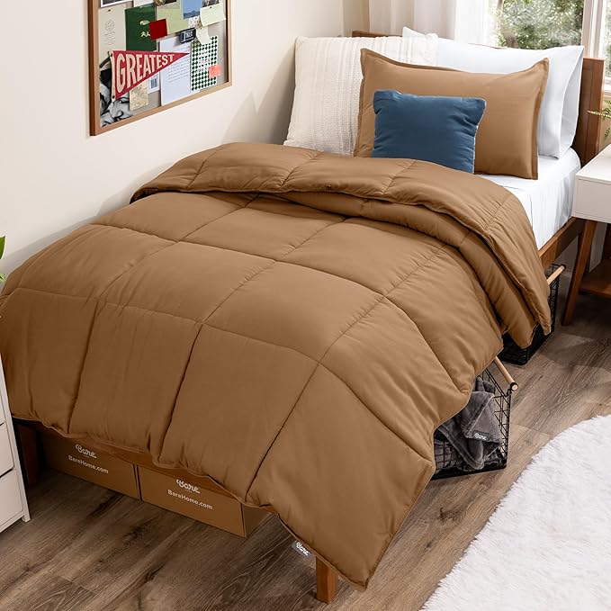 Bare Home Comforter Set - Twin/Twin Extra Long Size - Ultra-Soft - Goose Down Alternative - Premium 1800 Series - All Season Warmth (Twin/Twin XL, Caramel)