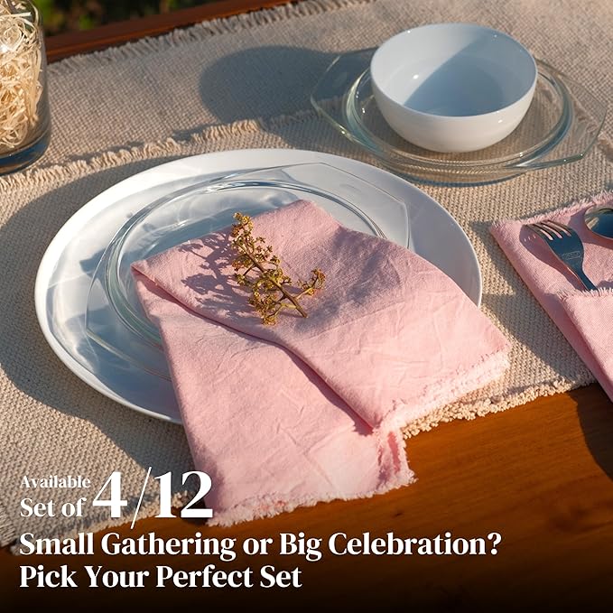 Ramanta Home Cloth Napkins Set of 4 Pink 18x18 Inch - Spring Soft & Durable Frayed Dinner Napkin for Easter Wedding, Birthday Parties | Heavy Weight Fabric Table Linen for Everyday Use Family Dinners