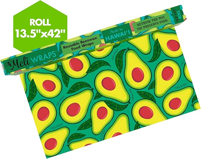 Meli Wraps - Reusable Beeswax Wrap Roll, Zero Waste Bees Wax Wraps for Covering Food, Kitchen Roll for Food Storage, 13.5 x 42, Avocado