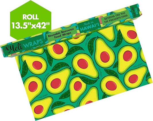 Meli Wraps - Reusable Beeswax Wrap Roll, Zero Waste Bees Wax Wraps for Covering Food, Kitchen Roll for Food Storage, 13.5 x 42, Avocado