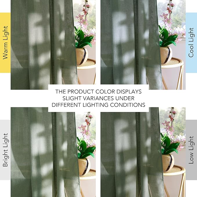NICETOWN Flax Linen Forest Green Curtains for Large Windows, Rod Pocket & Back Tab Privacy with Light Filtering Linen Blend Window Treatments for Bedroom/Living Room, W55 x L108, Set of 2