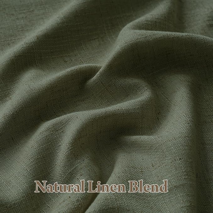 RYB HOME Linen Blackout Curtains 96 inches Long, 100% Blackout Noise Reducing Thermal Insulated Natural Textured Curtains for Farmhouse Dining Room, Olive Green, 40" W x L96 L, 2 Panels Set
