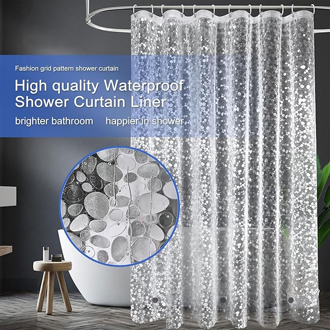 48 inch Wide Shower Curtain Liner with Magnets on Bottom, Stall Size Premium 8G Cobble Pattern Non-Toxic Waterproof Easy Care and Eco-Family (48W x 72H)