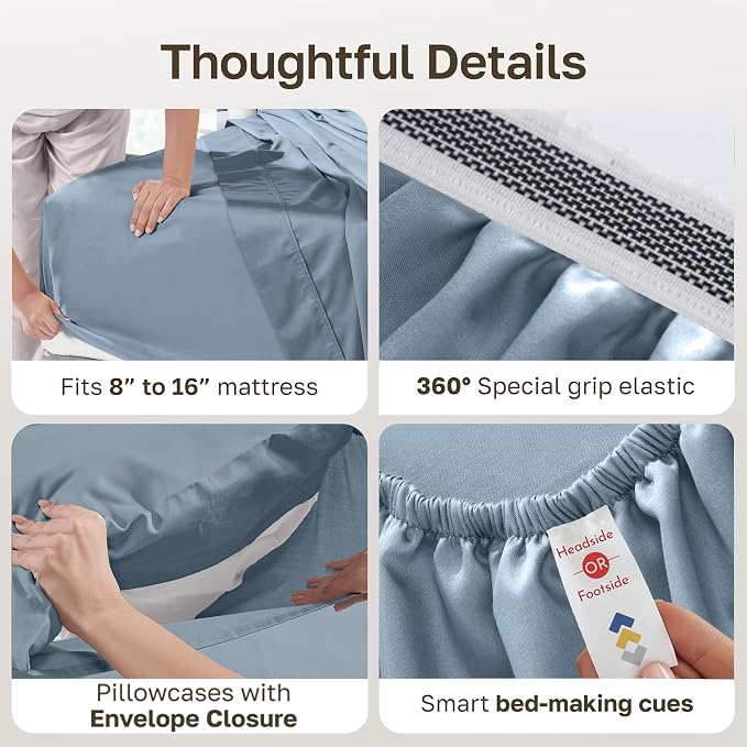 California Design Den 100% Egyptian Cotton Sheets Set - Sateen Queen Sheets Set, Certified Authentic Luxury, Deep Pockets, Soft and Durable Luxury Bedding - Blue Hydrangea
