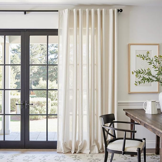 jinchan Beige Linen Blend Curtain 96 Inches Length 1 Panel for Bedroom Living Room, Floor to Ceiling 84 Inches Wide Natural Farmhouse Drape with Rod Pocket Back Tab (84W x 96L, Ecru)