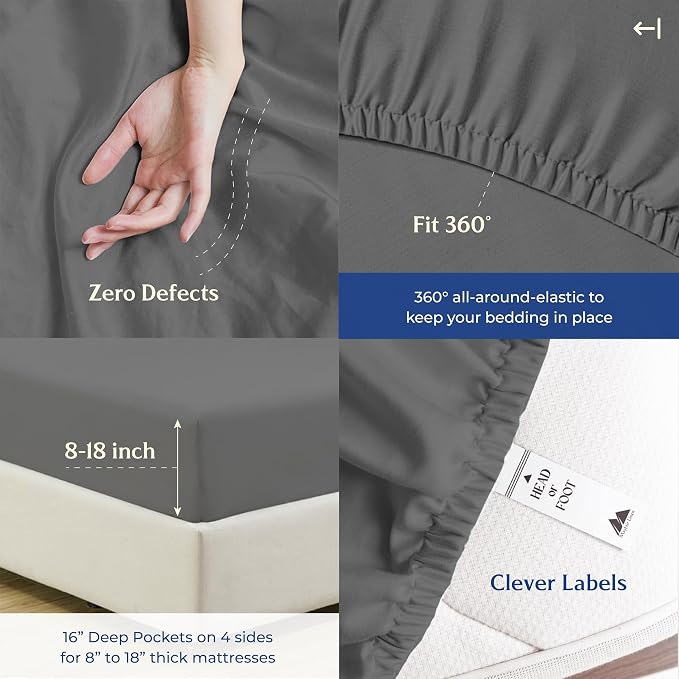 Mayfair Linen 100% Organic Cotton Sheets Twin Size - 3 PC Organic Cotton Percale Sheets Twin Set (Dark Grey) Soft, Crisp, Cooling & Breathable Bedsheet, 16" Deep Pocket Hotel Bedding - GOTS Certified