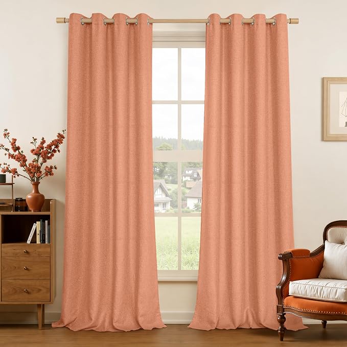 LAMIT Terracotta Linen Curtains for Living Room 84 inch Length 2 Panels, Linen Textured Thermal Insulated Curtains Privacy Grommet Fall Decor Drapes for Bedroom/Farmhouse, 2 Panels, W52 x L84