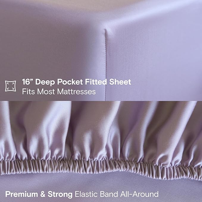 DOZ Sheet Set, 100% Viscose derived from Bamboo, Organically Grown, Buttery Soft, Cooling Sheets, High GSM, Deep Pockets - 3 Piece - 1 Pillowcase 1 Fitted 1 Top Sheet (Lavender, Twin)