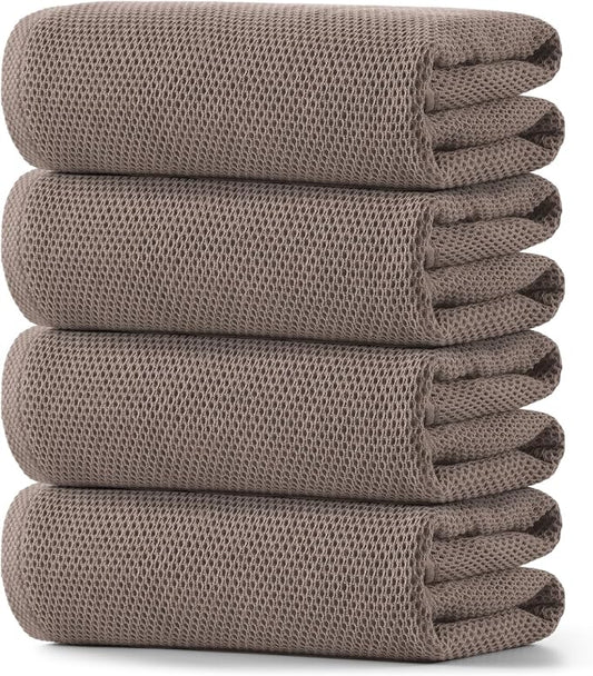REDKISS 100% Cotton Waffle Weave Bath Towels 4 Pack - 27.5x55 Inches| Lightweight, Quick Dry & Highly Absorbent,Perfect for Spa, Gym, Travel, Guest Bathroom-Brown