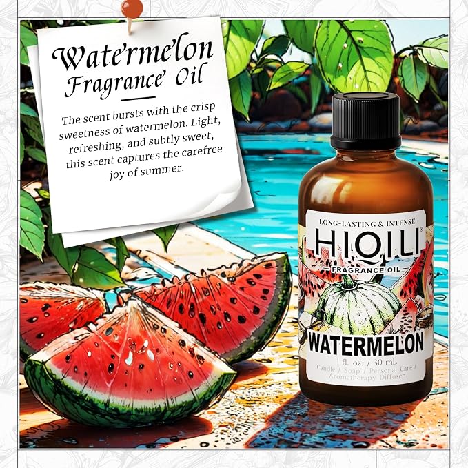 HIQILI Watermelon Fragrance Oil for Diffuser, Candle & Soap Making | DIY Fruity Perfume, Add to Bath Bombs, Long-Lasting Scented, Skin Care - 1 Fl Oz / 30 ML