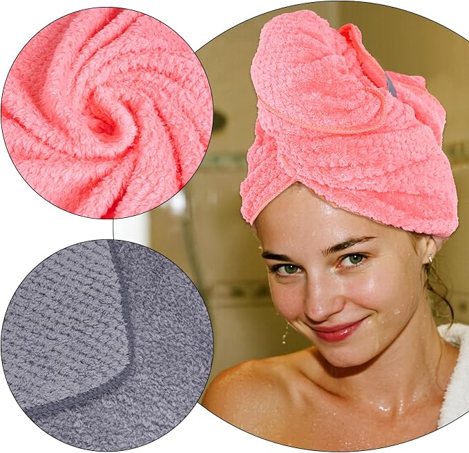 hoyuwak 2-Pack Microfiber Hair Towel Turban for Women - Fast Drying, Ultra Absorbent, Lightweight Hair Wrap for Gym, Beach, Travel & Home Use