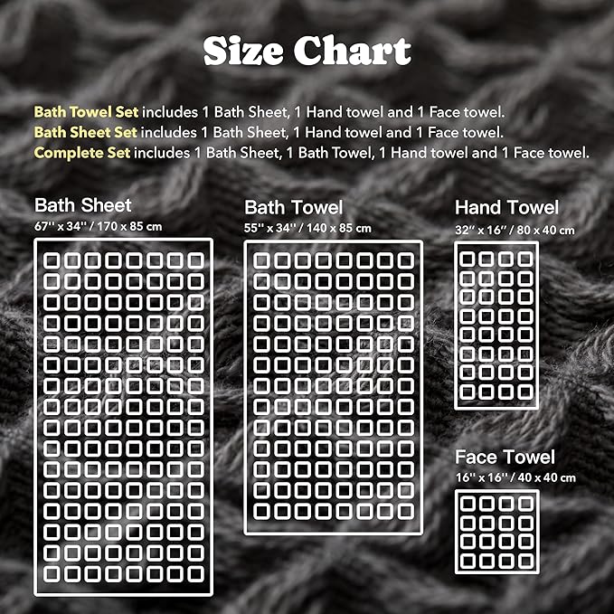 Luxury Organic Japanese Cotton Waffle Bath Towel | Thick, Absorbent, Quick Dry Bathroom Towels for Shower, Sauna, Onsen| Hotel & Spa Quality, Gift-Ready (Smoke Grey, Bath Sheet Set (3-Piece))