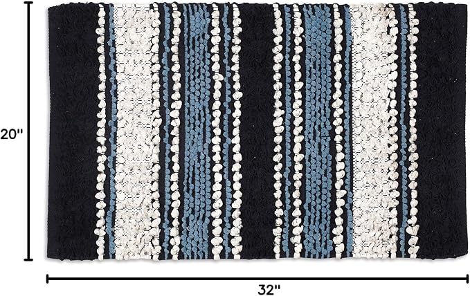 Ramanta Home Chenille Bath Mat Rug Navy 20x32 Inches, Soft Cotton Small Shower Floor Rug Ideal for Bathroom, Entrance, Bedroom, Kitchen | Absorbent Throw Carpet Doormat for Decor