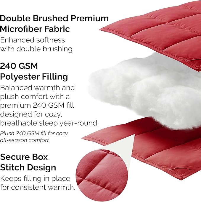 Southshore Fine Living, Inc. California King Size Comforter, Pet Hair Resistant Bedding Comforters, Oversized Down-Alternative Red Comforter, King Size Bedding for Vacation Homes, Chili Pepper