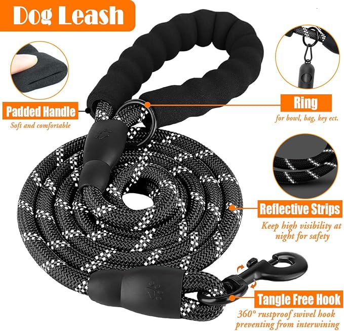 LOBEVE No Pull Dog Harness, Collar & Leash Set | Includes Dog Seat Belt, Collapsible Bowls & Poop Bag Dispenser. Ideal for Training, Walking, Hiking. Fits Small to Large Dogs(Black-L)